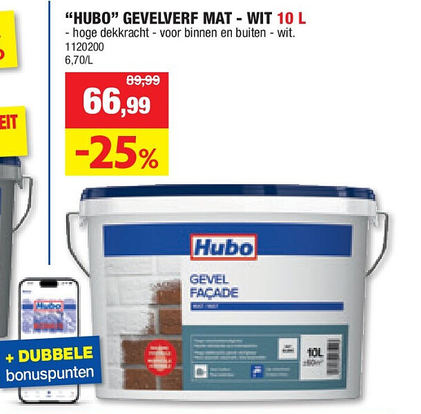 “HUBO” GEVELVERF MAT - WIT 10 L