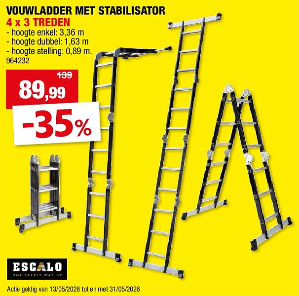 VOUWLADDER MET STABILISATOR 4 x 3 TREDEN
