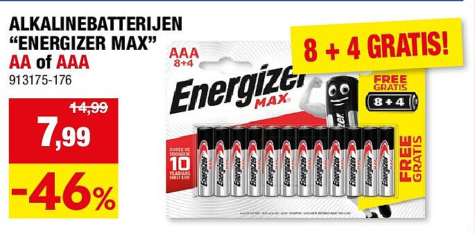 ALKALINEBATTERIJEN “ENERGIZER MAX” AA of AAA