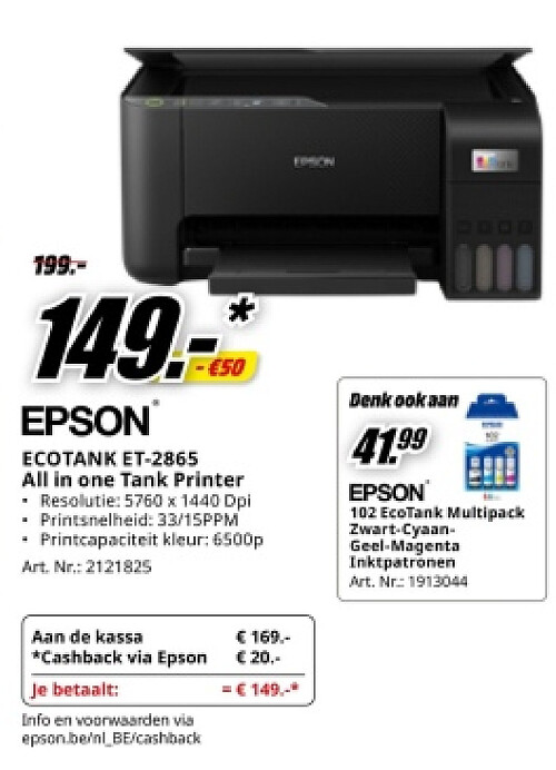 EPSON ECOTANK ET-2865 All in one Tank Printer