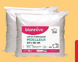 Lot de 2 oreillers 60 x 60 cm ou 50 x 70 cm