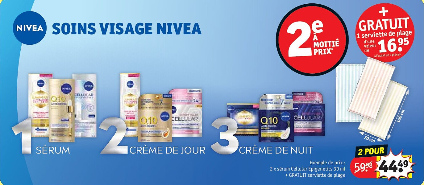 NIVEA 2 x sérum Cellular Epigenetics 30 ml + GRATUIT serviette de plage
