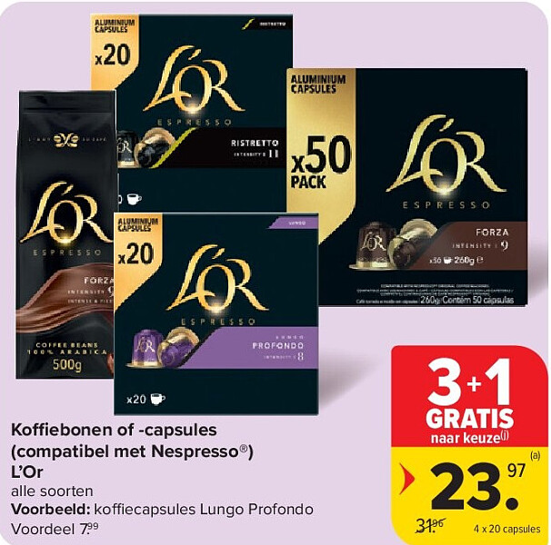Koffiebonen of -capsules (compatibel met Nespresso®) L’Or