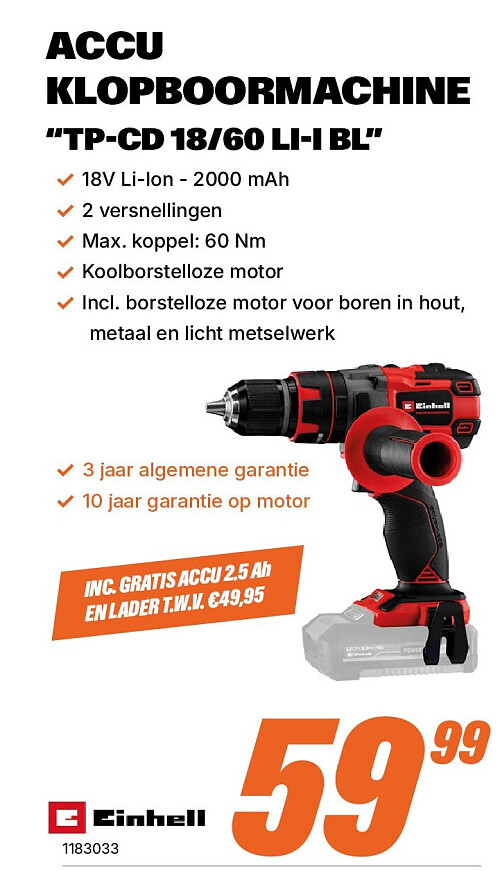 ACCU KLOPBOORMACHINE “TP-CD 18/60 LI-I BL”