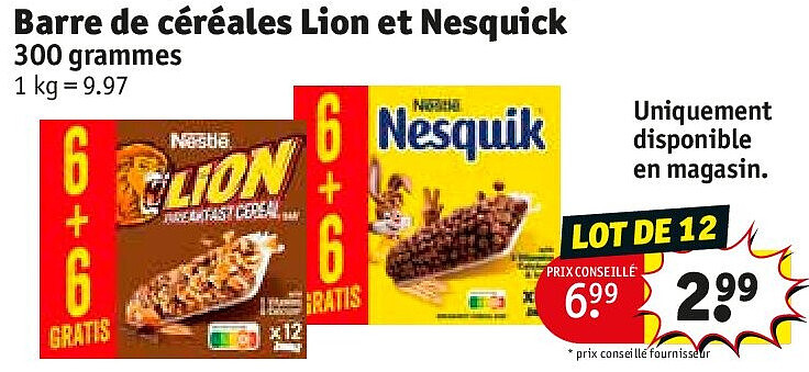 Barre de céréales Lion et Nesquick 300 grammes LOT DE 12