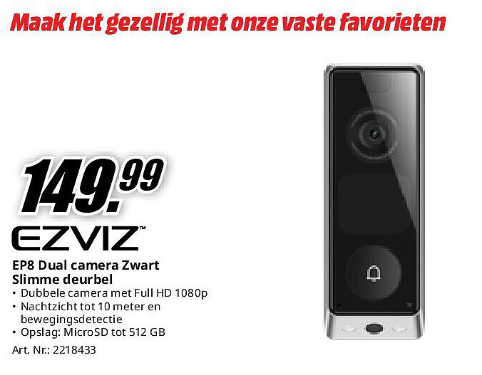 EP8 Dual camera Zwart Slimme deurbel