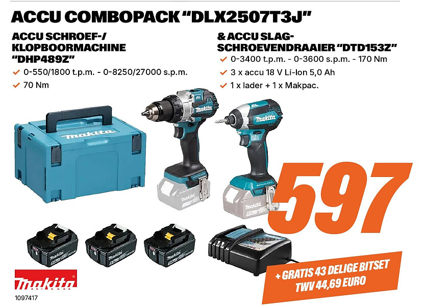 ACCU COMBOPACK “DLX2507T3J” ACCU SCHROEF-/ KLOPBOORMACHINE “DHP489Z”