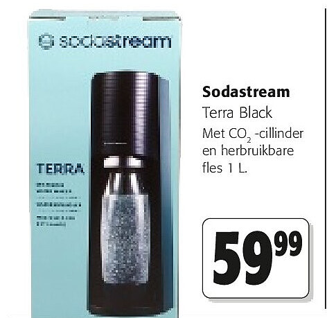 Sodastream Terra Black Met CO2₂-cillinder en herbruikbare fles 1 L.