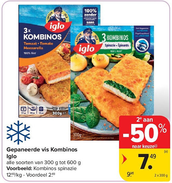Gepaneerde vis Kombinos Iglo
