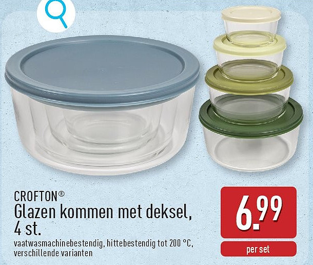 Glazen kommen met deksel, 4st.