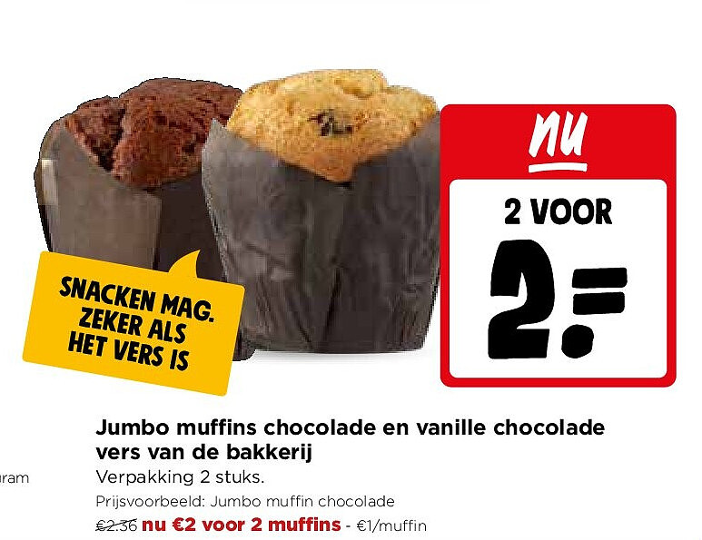Jumbo muffins chocolade en vanille chocolade vers van de bakkerij