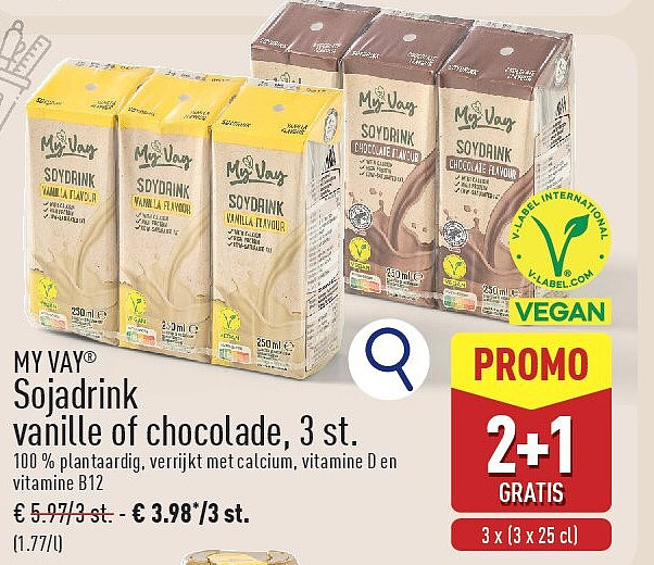 Sojadrink vanille of chocolade, 3 st.