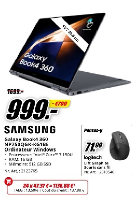 SAMSUNG Galaxy Book4 360 NP750QGK-KG1BE Ordinateur Windows