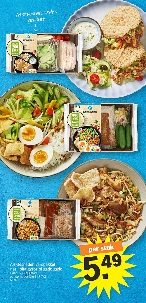 AH Gesneden verspakket nasi, pita gyros of gado gado