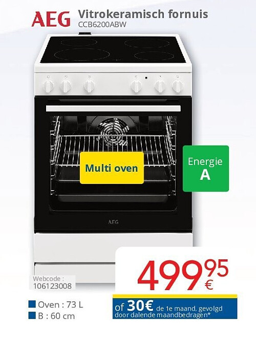 AEG Vitrokeramisch fornuis CCB6200ABW