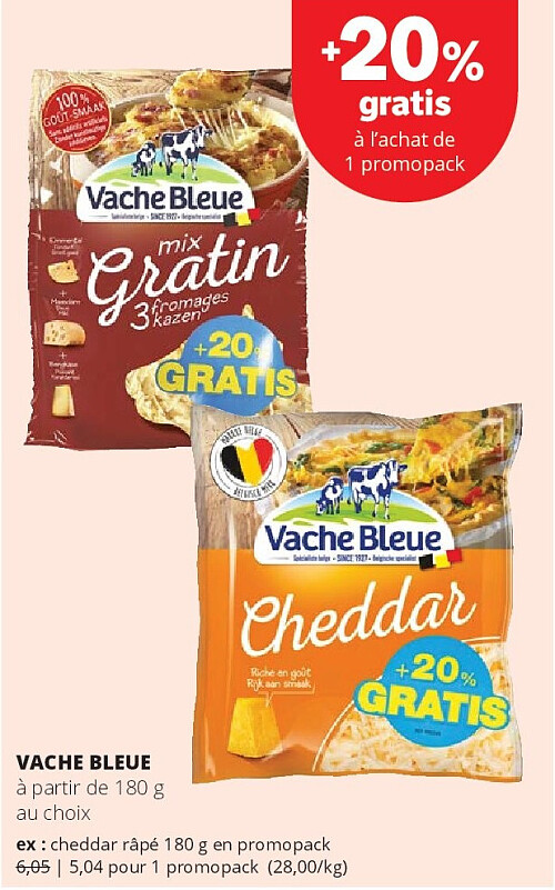 VACHE BLEUE cheddar râpé 180 g en promopack