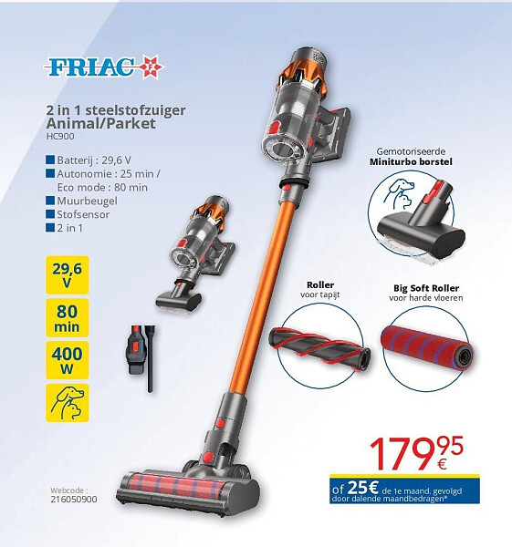 Friac 2 in 1 steelstofzuiger Animal/Parket HC900