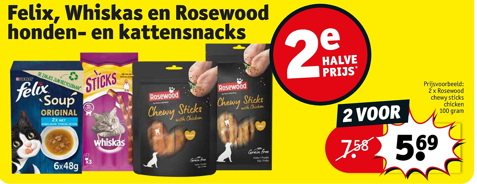Felix, Whiskas en Rosewood honden- en kattensnacks