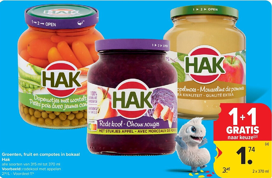 Groenten, fruit en compotes in bokaal Hak