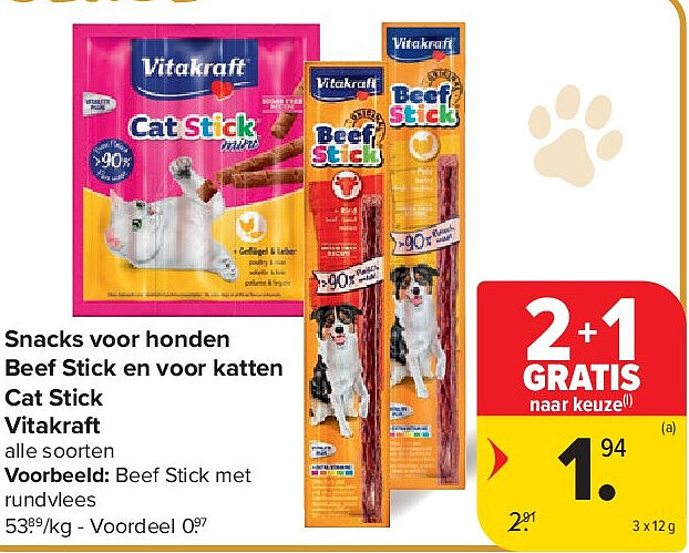 Snacks voor honden Beef Stick en voor katten Cat Stick Vitakraft