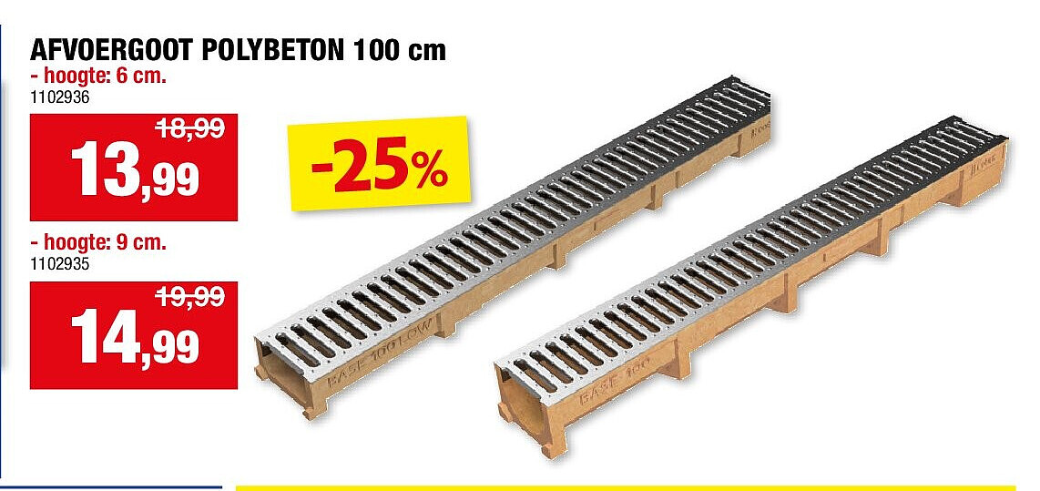 AFVOERGOOT POLYBETON 100 cm - hoogte: 6 cm.