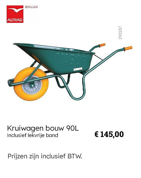 Kruiwagen bouw 90L inclusief lekvrije band