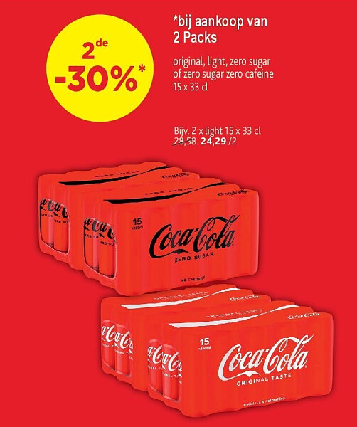 original, light, zero sugar of zero sugar zero cafeine 15 x 33 cl