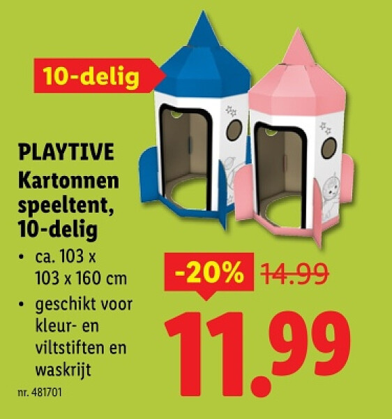 PLAYTIVE Kartonnen speeltent, 10-delig