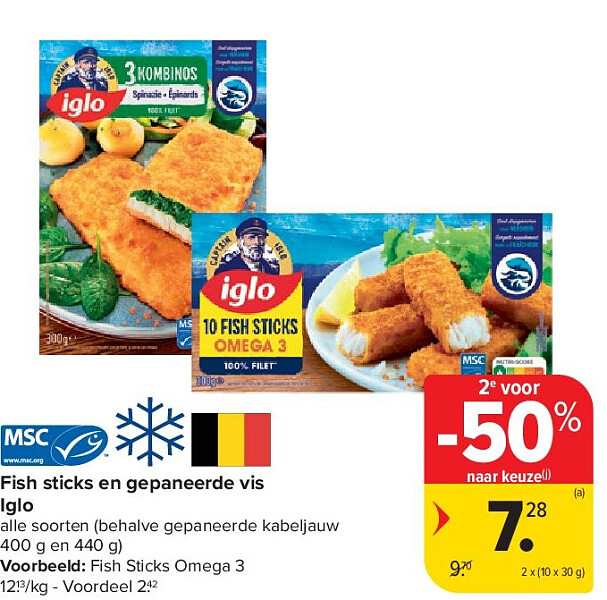 Fish sticks en gepaneerde vis Iglo