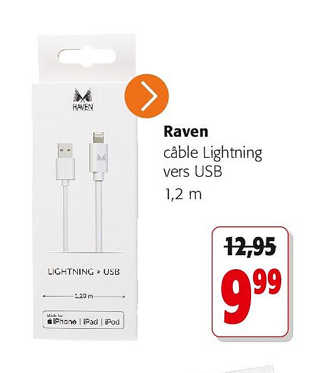 Raven câble Lightning vers USB 1,2 m