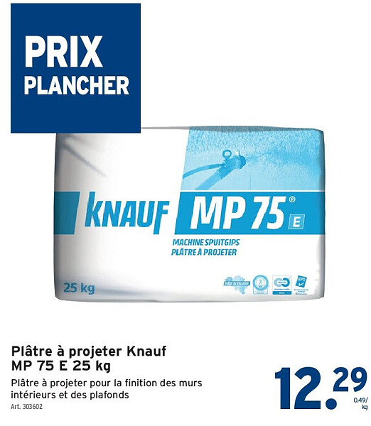 Plâtre à projeter Knauf MP 75 E 25 kg