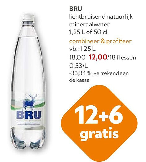 BRU lichtbruisend natuurlijk mineraalwater 1,25 L of 50 cl