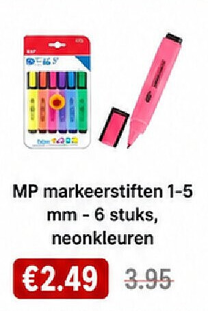 MP markeerstiften 1-5 mm - 6 stuks, neonkleuren