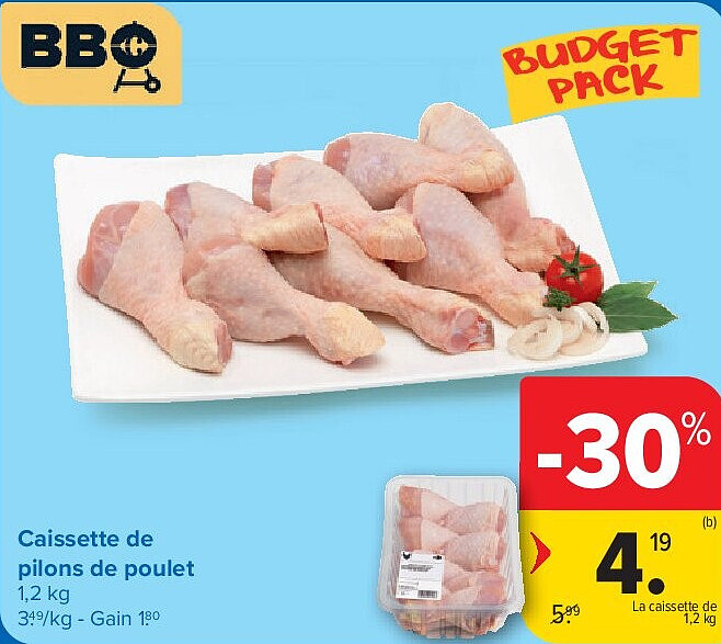 Caissette de pilons de poulet 1,2 kg