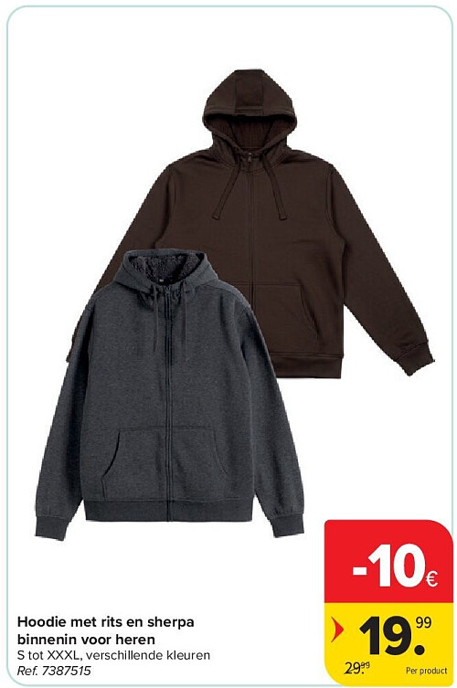 Hoodie met rits en sherpa binnenin voor heren