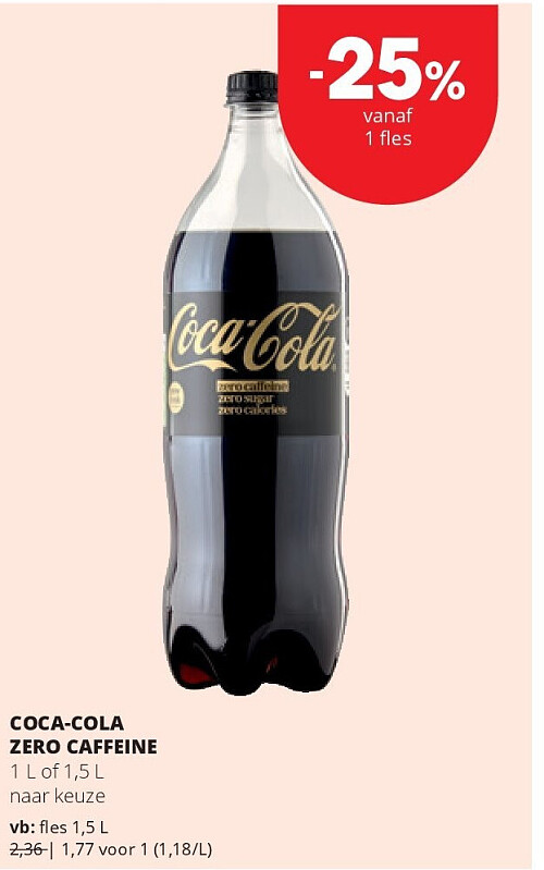 COCA-COLA ZERO CAFFEINE fles 1,5 L