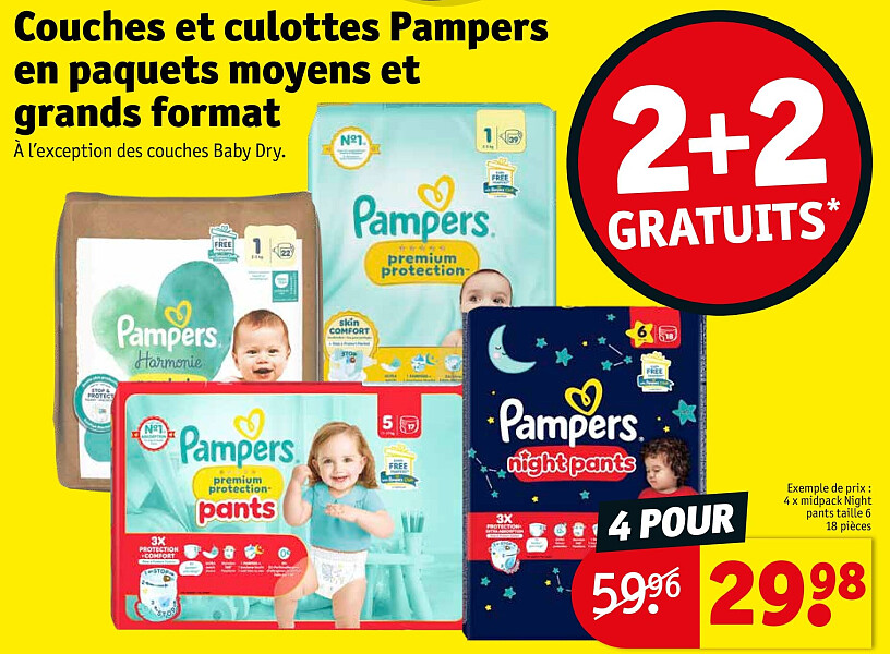Couches et culottes Pampers en paquets moyens et grands format 4 POUR