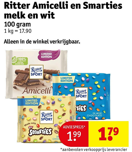 Ritter Amicelli en Smarties melk en wit