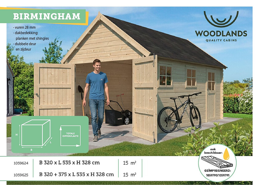 Woodlands Birmingham garage 535x320x328 cm hout