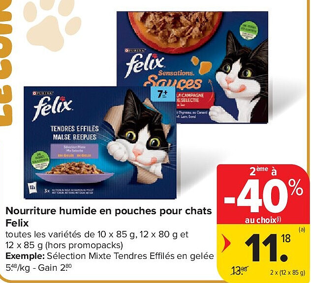 Nourriture humide en pouches pour chats Felix 2 x (12 x 85 g)