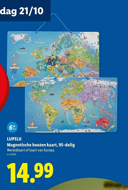 LUPILU Magnetische houten kaart, 95-delig