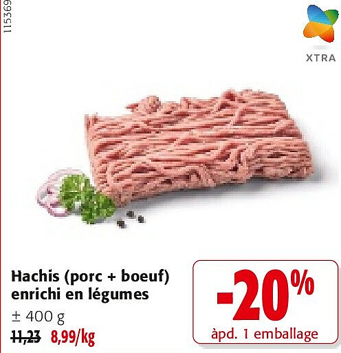 Hachis (porc + boeuf) enrichi en légumes