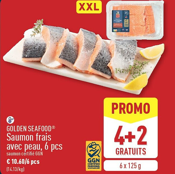 Saumon frais avec peau, 6pcs