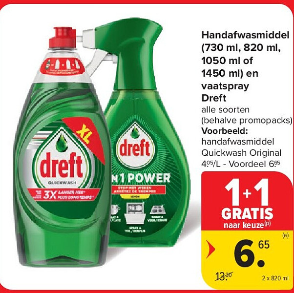 Handafwasmiddel (730 ml, 820 ml, 1050 ml of 1450 ml) en vaatspray Dreft