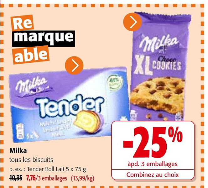 Milka Tender Roll Lait 5 x 75 g