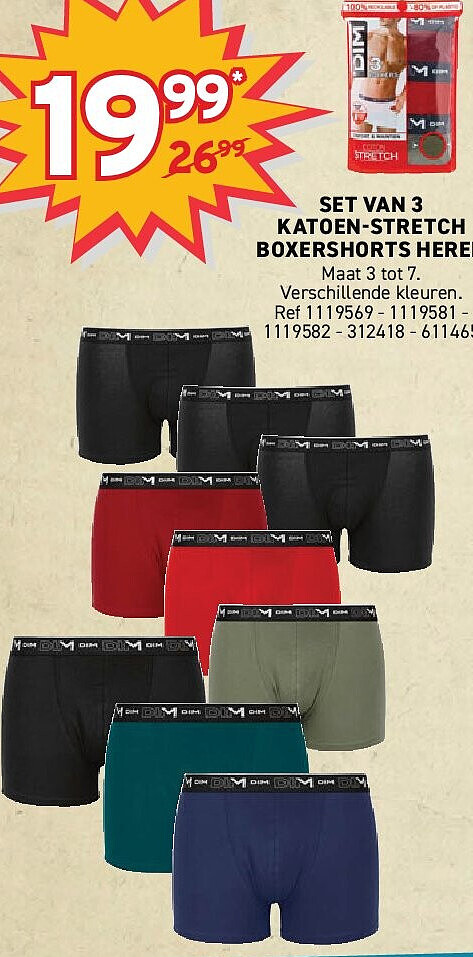 Set van 3 katoen-stretch boxershorts heren