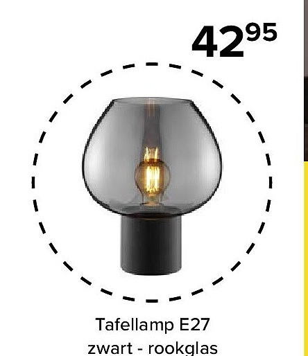 Tafellamp E27 zwart - rookglas Ø 23cm 29100448