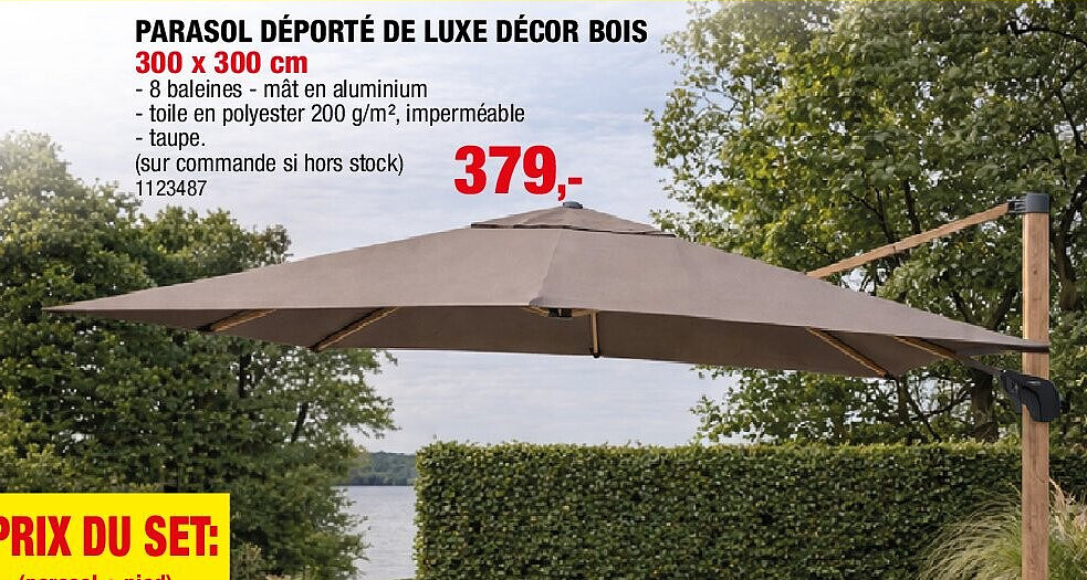 PARASOL DÉPORTÉ DE LUXE DÉCOR BOIS