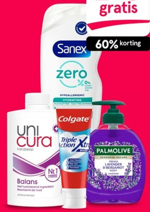Sanex, Colgate tubes, Palmolive en Unicura
