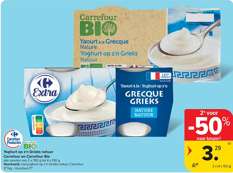 Yoghurt op z’n Grieks natuur Carrefour en Carrefour Bio